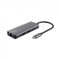 Trust Dalyx 6-in-1 USB-C Multiport Adapter, USB v.3.1 gen 1, HDMI V 2.0 (3840*2160@60Hz , 1080P@120HZ) Giga Lan (1Gbps), Ethernet port, 2 x USB-C, 2 x USB-A, SD, Charging technology USB PD2.0, Cable length main cable 20 cm, 56g
