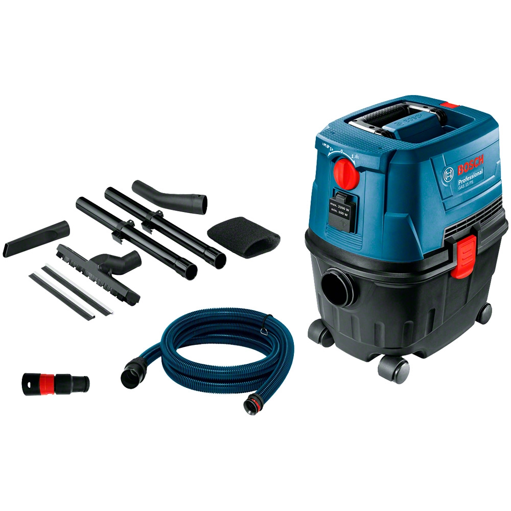 Пылесос строительный Bosch GAS 15 PS, 06019E5100, 1100 Вт, синий/голубой