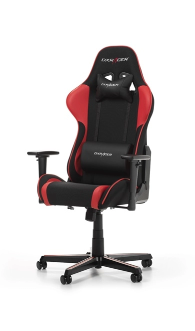 Gaming/Office Chair DXRacer Formula GC-F11-NR-H1, Black/Red, Premium Fabric + PU leather, max weight up to 150kg / height 145-180cm, Recline 90°-135°, 3D Armrests, Head and Lumber cushions, Aluminium wheelbase, 2