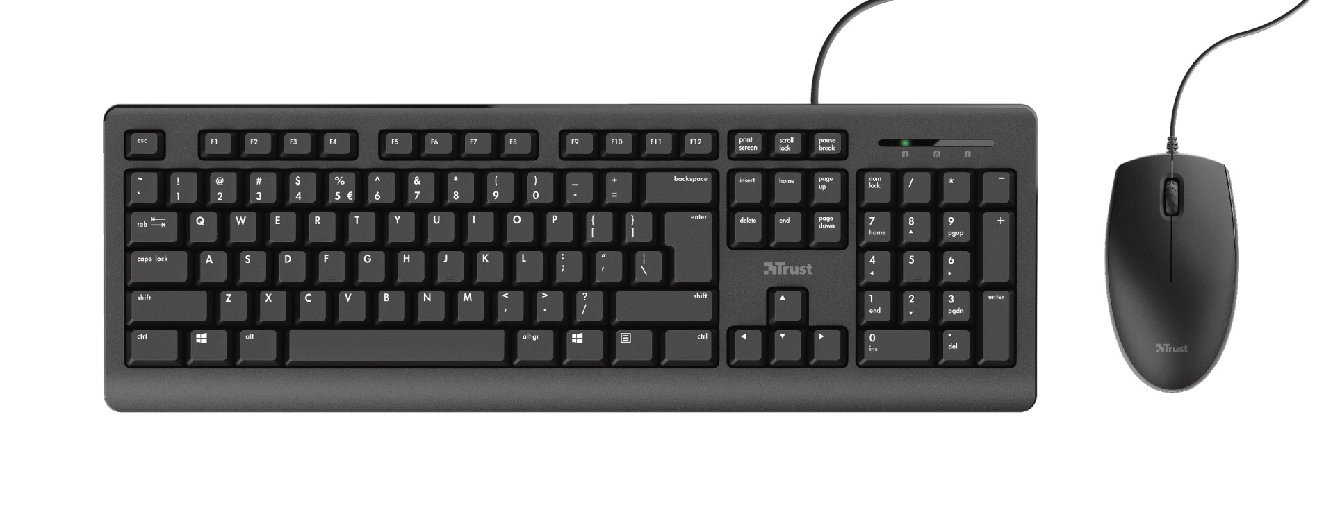 Trust Primo Keyboard & Mouse Set, Silent keys and mouse buttons, Spill resistant, RU, USB,1.8m, Black