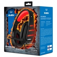 SVEN AP-U997MV, Gaming Headphones with microphone,  External sound card 7.1 (USB), Headphone and microphone LED backlight  Non-tangling cable with fabric braid, Cable length: 2.2m, Black/Red