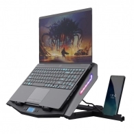 Trust Gaming GXT 1127 YOOZY Multicolour-illuminated laptop cooling stand with two large fans and adjustable height, up to 17.3”, LCD, 2x140 mm silent cooling fans, detachable phone stand, Full RGB, Black