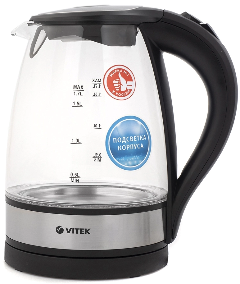 Чайник электрический Vitek VT-7008, 1.7 л, 2200 Вт, Черный
