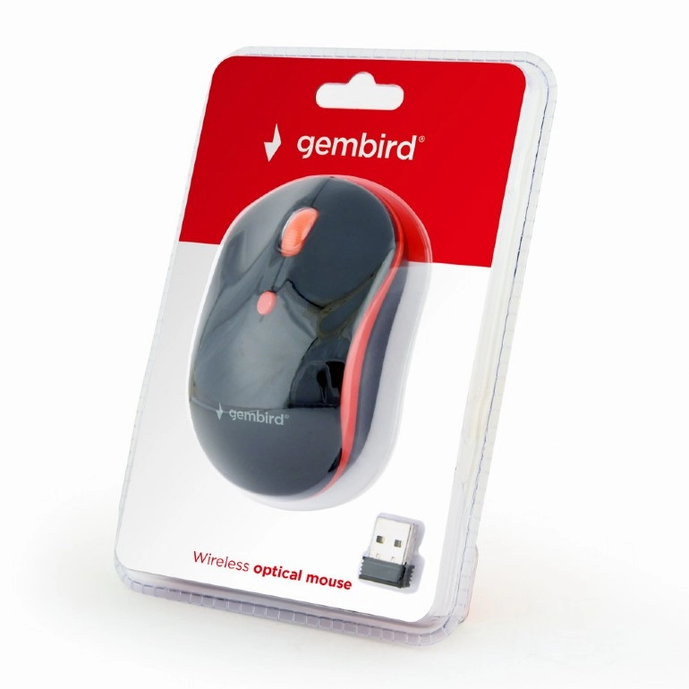 Gembird MUSW-4B-03-R, Wireless Optical Mouse, 2.4GHz, 4-button, 800/1200/1600dpi, Nano Reciver, USB, Black/Red