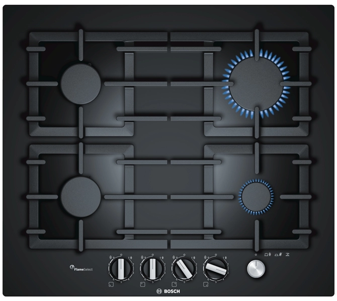 Встраиваемая  газовая панель Bosch PPP6A6M90R, 4 конфорок, Черный