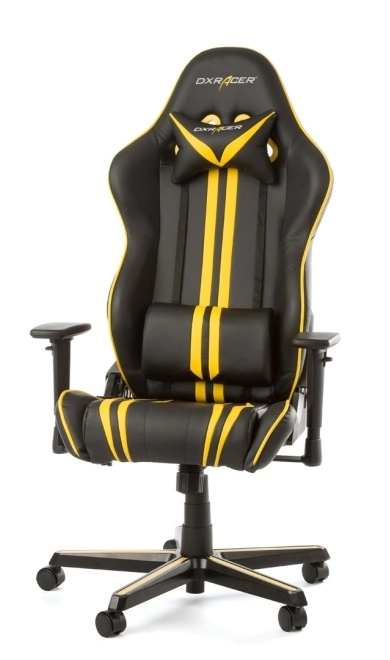 Gaming/Office Chair DXRacer Racing GC-R9-NY-Z1, Black/Yellow, Premium PU leather, max weight up to 150kg / height 165-195cm, Recline 90°-135°, 3D Armrests, Head and Lumber cushions, Aluminium wheelbase, 2