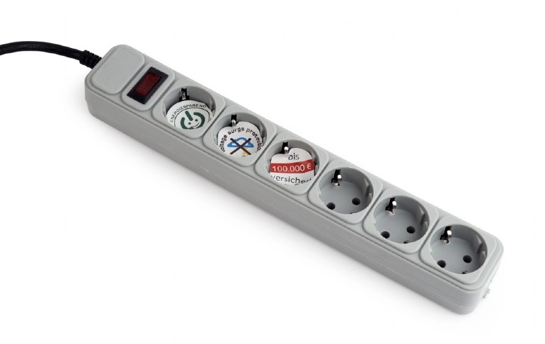 Gembird Surge Protector SPG6-B-6C, 6 Sockets, 1.8m, up to 250V AC, 16 A, safety class IP20, Grey