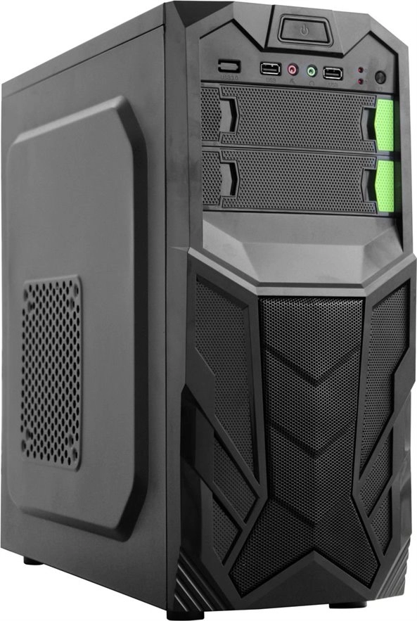 HPC B-25 ATX Case, (550W, 24 pin, 1x 8pin(4+4), 1x 6pin, 2x IDE, 3x SATA, 12cm red fan), 2xUSB2.0 / HD Audio, Black + Green decoration