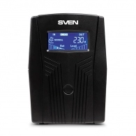 SVEN Pro 650 (LCD,USB), Line-interactive UPS with AVR, 650VA /390W, Multifunction LCD display, 2x Schuko outlets, 1x7AH, AVR: 170-280V, USB, RJ-11, Cold start function, Black