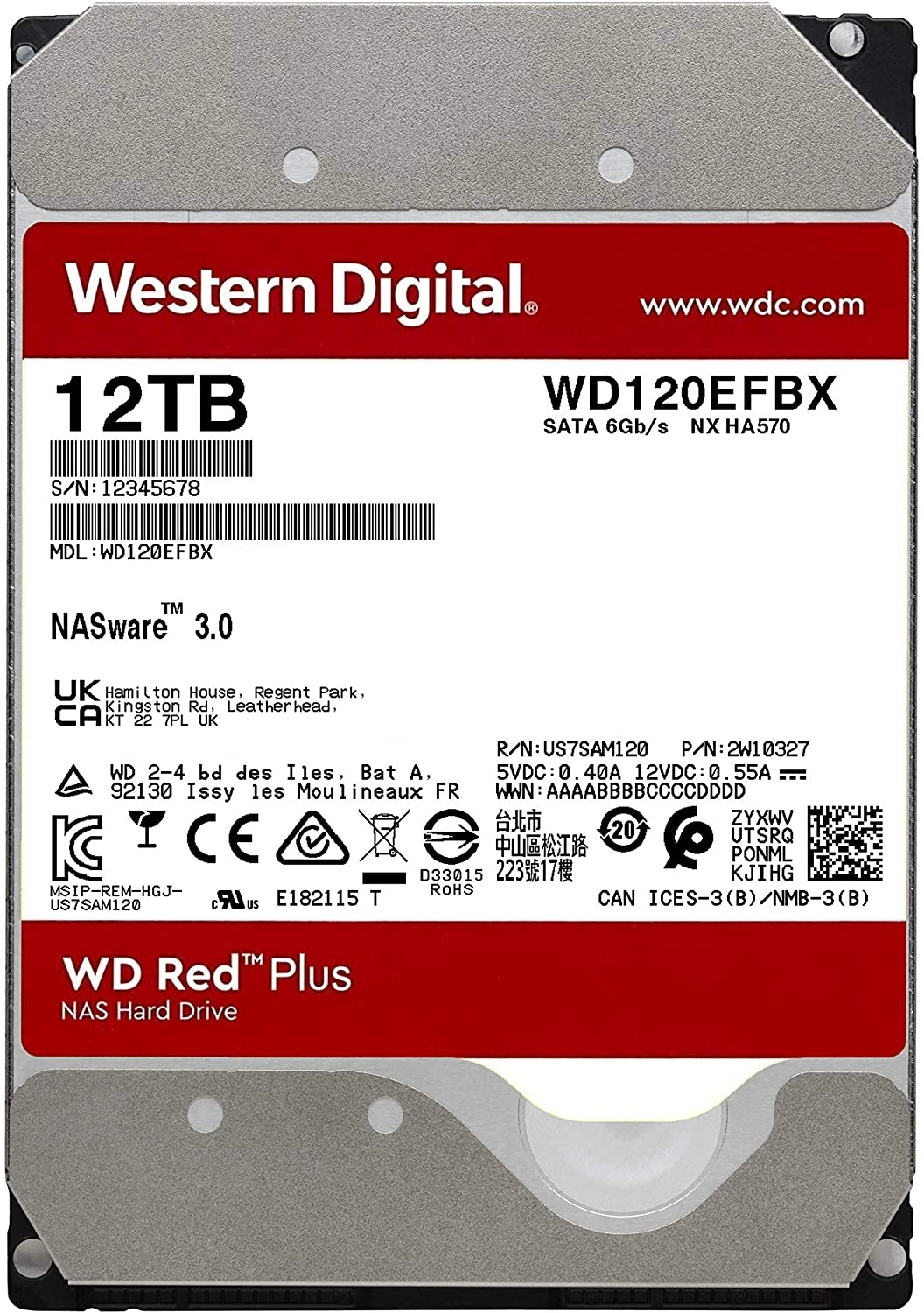 3.5'' HDD 12.0TB  Western Digital WD120EFBX Caviar® Red™ Plus NAS, CMR Drive, 7200rpm, 256MB, SATAIII