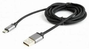 Cable micro USB2.0 Cotton braided - 1.8m - Cablexpert CCB-mUSB2B-AMBM-6, Black, Professional series, USB 2.0 A-plug to Micro B-plug, blister