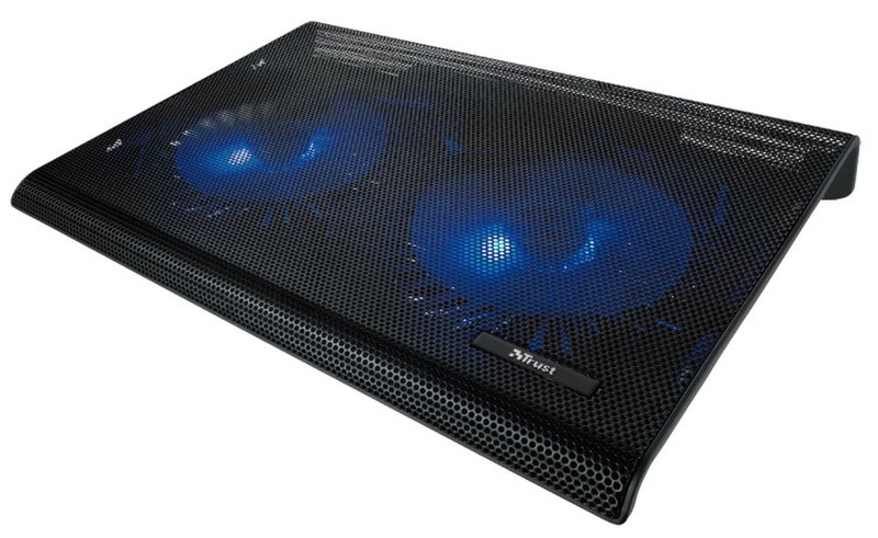 Trust  Azul, Notebook Cooling Pad up to 17.3”, 2x125 mm silent cooling fans illuminated by 4 blue LED lights, Black