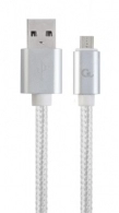 Cable microUSB2.0 Cotton braided - 1.8m - Cablexpert CCB-mUSB2B-AMBM-6-S, Silver, Professional series, USB 2.0 A-plug to Micro B-plug, blister