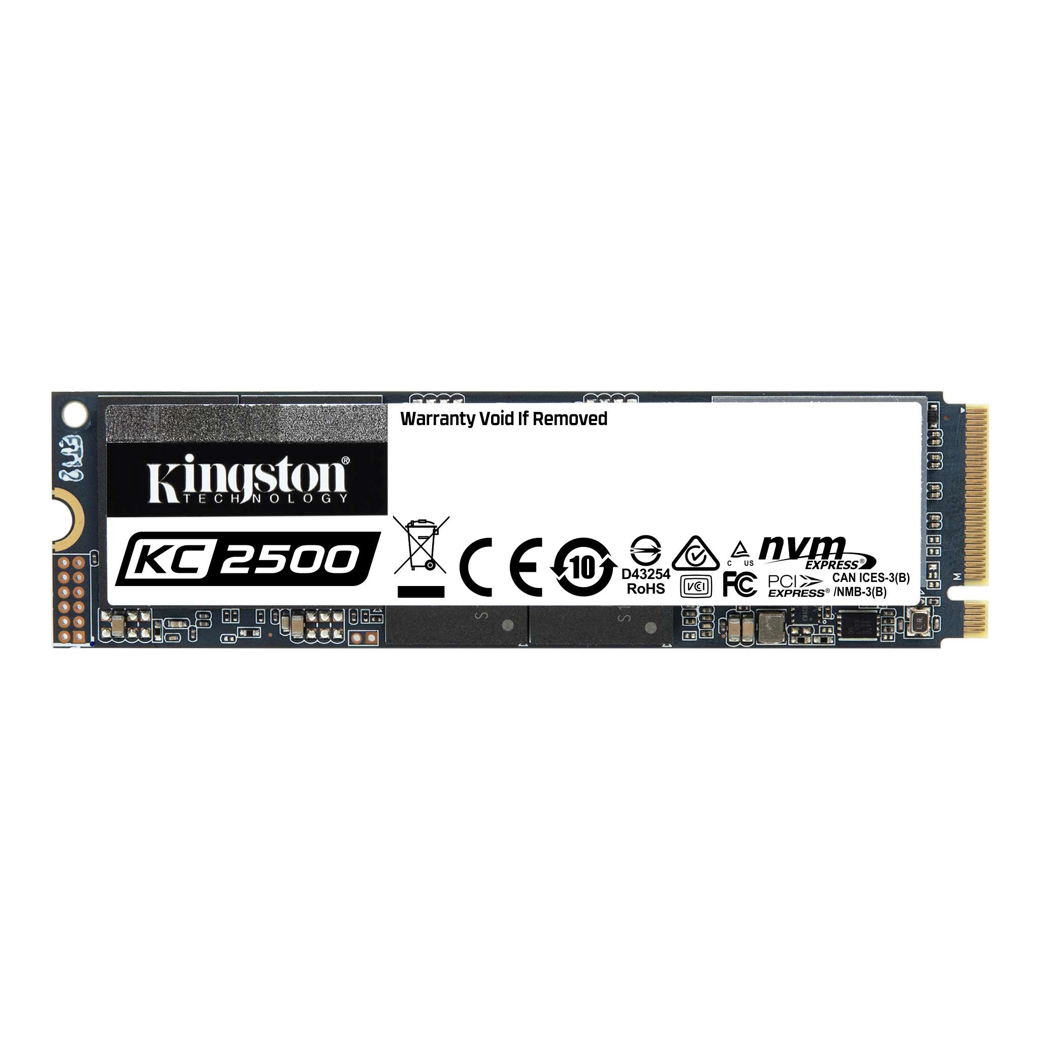 M.2 NVMe SSD 250GB Kingston KC2500, Interface: PCIe3.0 x4 / NVMe1.3, M2 Type 2280 form factor, Sequential Reads 3500 MB/s, Sequential Writes 1200 MB/s, Max Random 4k Read 375,000 / Write 300,000 IOPS, SMI 2262EN controller, 96-layer 3D NAND TLC