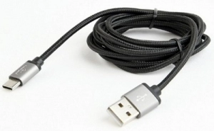 Cable USB2.0/Type-C Cotton braided - 1.8m - Cablexpert CCB-mUSB2B-AMCM-6, Black, USB 2.0 A-plug to type-C plug, blister