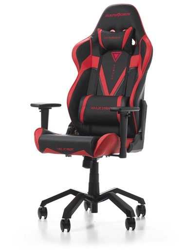 Gaming/Office Chair DXRacer Valkyrie GC-V03-NR-B2, Black/Red, Premium PU leather + Perforated & Carbon look PVC, max weight up to 150kg / height 165-195cm, Recline 90°-135°, 3D Armrests, Head&Lumbar Cushions, Aluminium Spider, 3