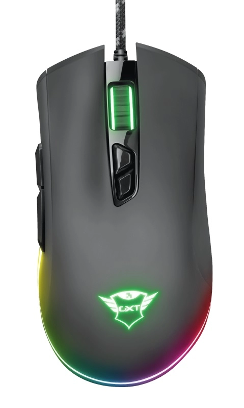 Trust Gaming GXT 900 Qudos RGB Mouse, 100 - 15000 dpi, 7 Programmable button, Advanced software for programming buttons and light effects, Full RGB LED lighting with rainbow wave effect, 1,8 m USB, Black