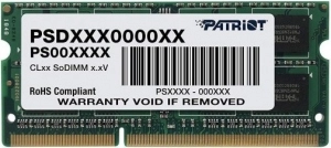 4GB DDR3-1600 SODIMM  PATRIOT Signature Line, PC12800, CL11, 1 Rank, Double-sided module, 1.5V