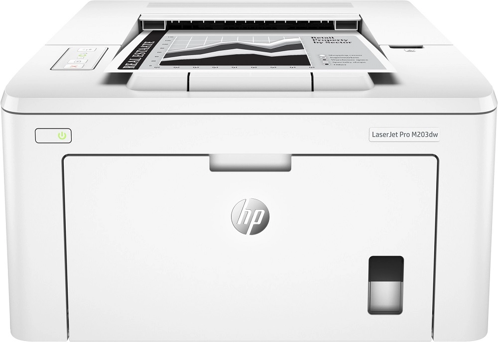 Printer HP LaserJet Pro M203dw, White, A4, 1200 dpi, up to 28 ppm, 256MB, Duplex, Up to 30000 pages/month, USB 2.0, Ether 10/100, Wi-Fi 802.11b/g/n, PCL5c, PCL6, Postscript, HPePrint, Apple AirPrint™, CF230A Cartridge (~1600 pages) Starter ~1000pages