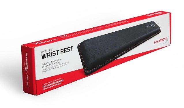 HYPERX Wrist Rest, Black, Cool gel memory foam, Stable, Anti-slip grip, Ergonomic design fits full-sized keyboards, Durable construction with anti-fray stitching, 457mm x 88mm x 22mm