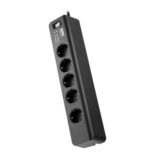 Surge Protector APC Essential PM5B-RS, 5 Sockets, 230V, Input power 2300W, Max Input Current 10A, Peak Current 24.0 kA, Surge energy rating 918 joules, 1.83m, Black