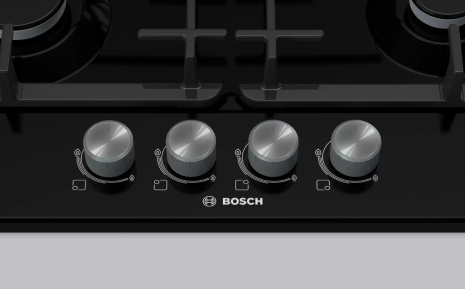 Встраиваемая  газовая панель Bosch PGP6B6O93R, 4 конфорок, Черный