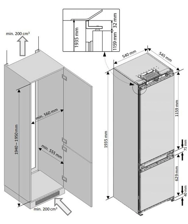 Встраиваемый холодильник Beko BCHA306E3S, 289 л, 193.5 см, A++, Белый