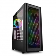 Sharkoon RGB WAVE  ATX Case, with Side Panel of Tempered Glass, without PSU, 3D Wave Design Front Panel, Pre-Installed Fans: Front 3x120mm A-RGB Ring LED, Rear 1x120mm A-RGB Ring LED, ARGB Controller, 2x3.5
