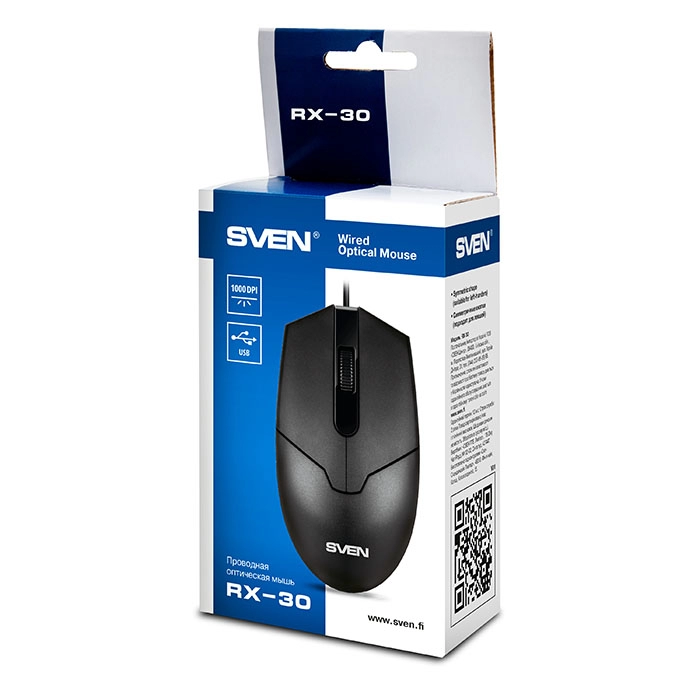 SVEN RX-30, Optical Mouse, 1000 dpi, USB,  2m, Black
