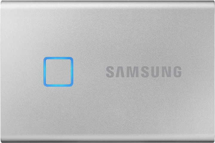 M.2 External SSD 1.0TB Samsung T7 Touch USB 3.2, Silver, USB-C, Fingerprint Security, Includes USB-C to A / USB-C to C cables, Sequential Read/Write: up to 1050/1000 MB/s, V-NAND (TLC), Windows/Mac/PS4/Xbox One compatible, Light, Portable, Durable