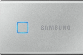 M.2 External SSD 500GB Samsung T7 Touch USB 3.2, Silver, USB-C, Fingerprint Security, Includes USB-C to A / USB-C to C cables, Sequential Read/Write: up to 1050/1000 MB/s, V-NAND (TLC), Windows/Mac/PS4/Xbox One compatible, Light, Portable, Durable