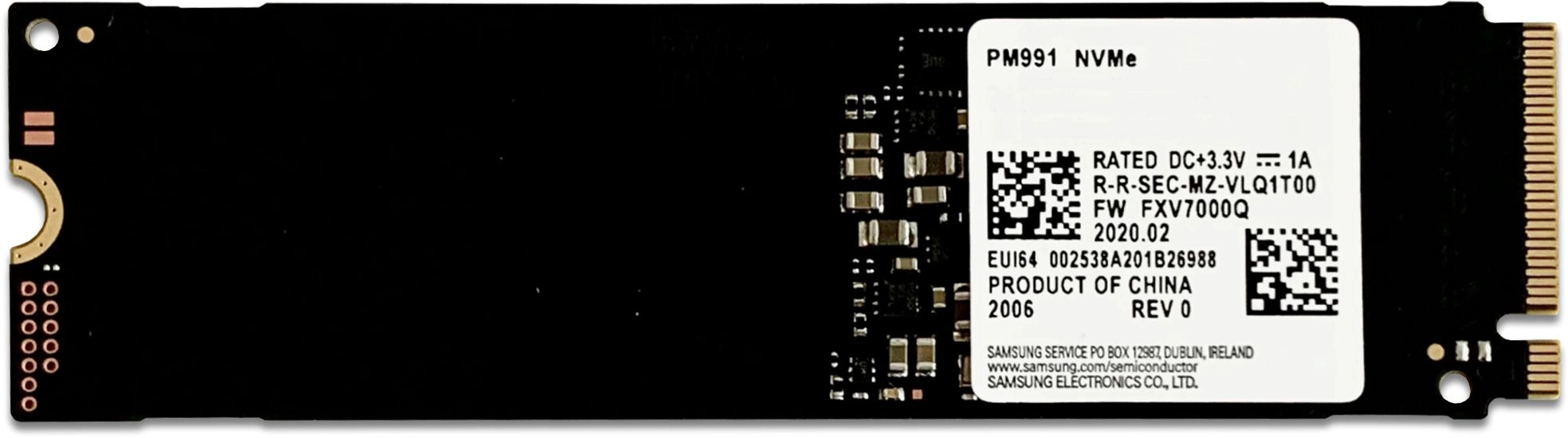 M.2 NVMe SSD 128GB Samsung PM991, Interface: PCIe3.0 x4 / NVMe1.2, M2 Type 2242 form factor, Sequential Read: 2000 MB/s, Sequential Write: 1000 MB/s, Max Random 4k: Read / Write: 64K IOPS/220K IOPS, Samsung Phoenix controller, V-NAND TLC, Bulk