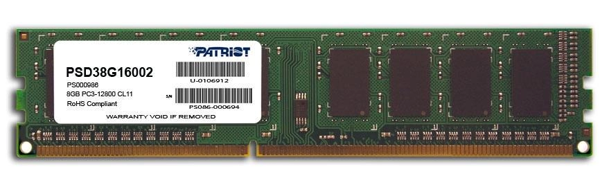8GB DDR3-1600  PATRIOT Signature Line, PC12800, CL11, 2Rank, Double-sided Module, 1.5V
