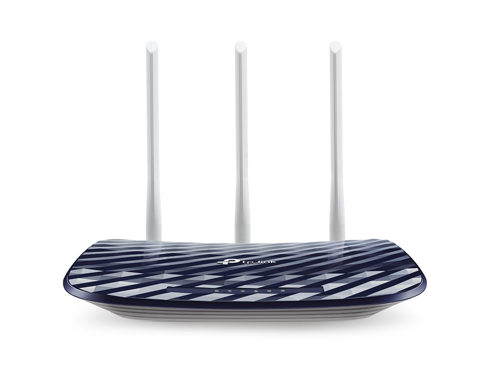 TP-LINK Archer C20 AC750 Dual Band Wireless Router, 433Mbps at 5GHz + 450Mbps at 2.4GHz, 802.11a/b/g/n/ac, 1 WAN + 4 LAN, Wireless On/Off, 3 fixed antennas, Guest Network