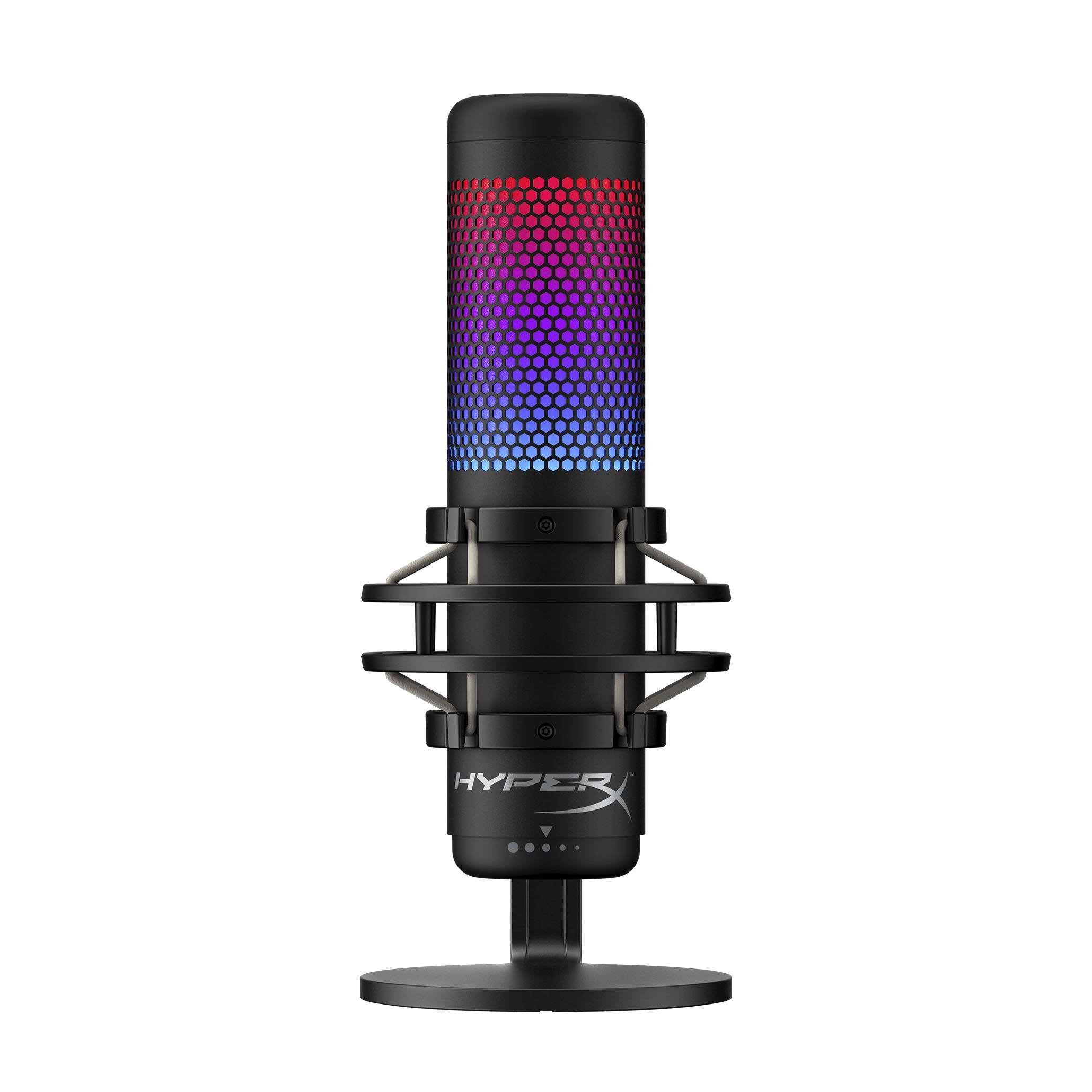 HyperX QuadCast S, RGB Microphone for the streaming, Anti-Vibration shock mount, Tap-to-Mute sensor with LED indicator, Four selectable polar patterns, Internal pop filter, Built-in headphone jack, Cable length: 3m, Black/Red, USB