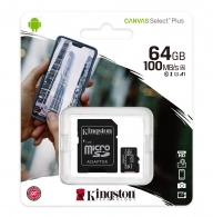 Карта памяти microSD Kingston Canvas Select Plus V10/ 100MBps/ 64GB+ SD adapter