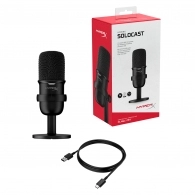 HyperX SoloCast, Black, Microphone for the streaming, Sampling rates: 48 / 44.1 /32 / 16 / 8 kHz, 20Hz-20kHz, Tap-to-Mute sensor with LED indicator, Flexible, Adjustable stand, Cardioid polar pattern, Boom arm and mic stand, Cable length: 2m, Black, USB