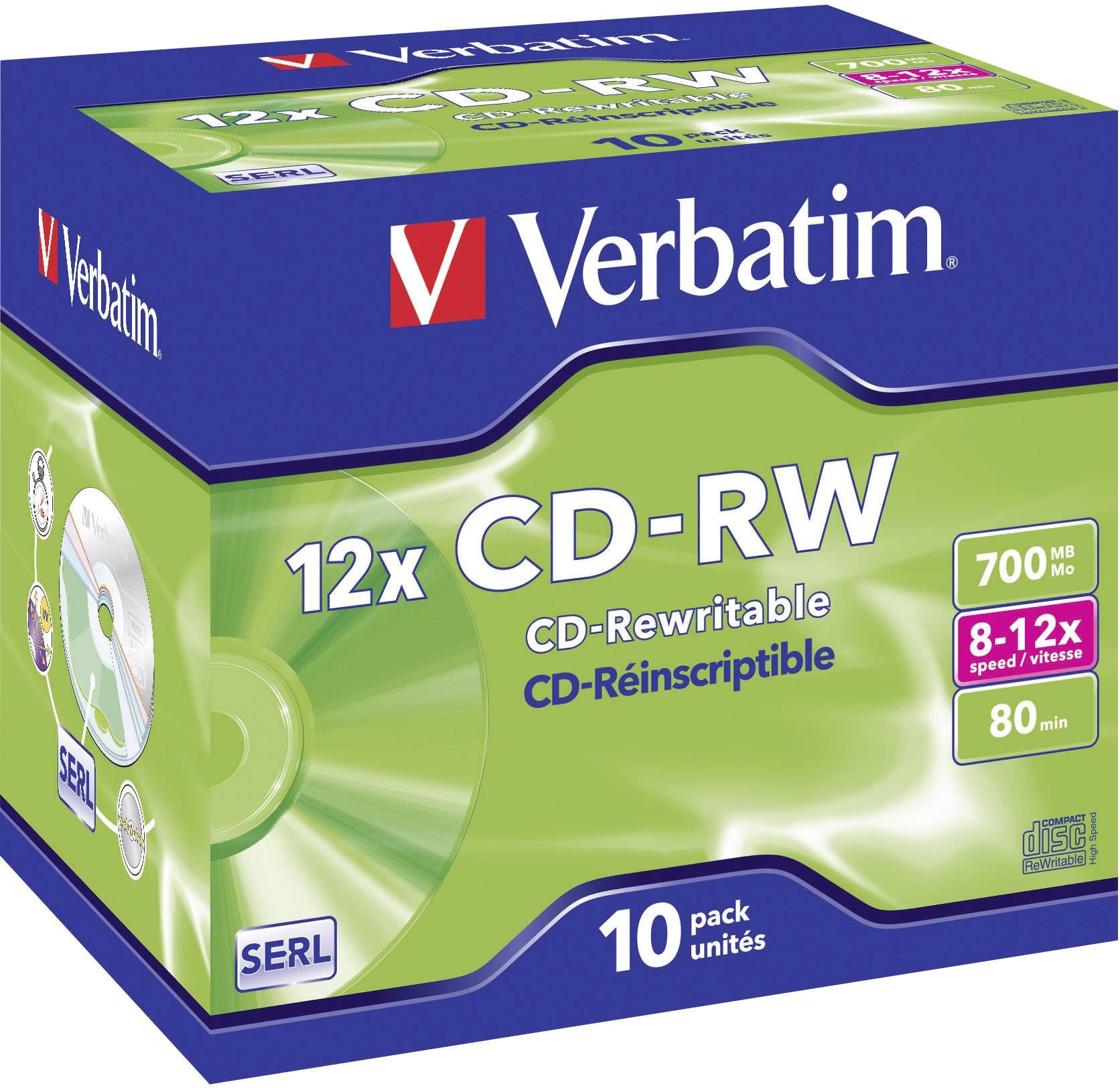 Verbatim DataLifePlus CD-RW SERL 700MB 12X SCRATCH RESISTANT SURFACE  - Jewel Case 10pcs.