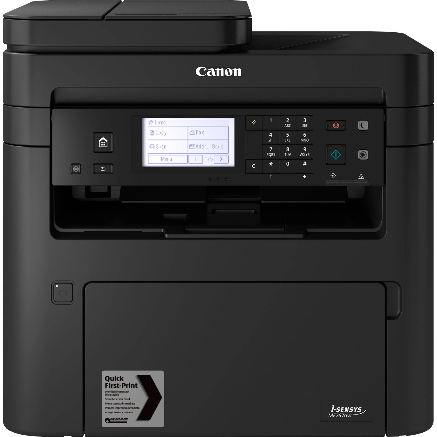 MFD Canon i-Sensys MF267DW, Mono Printer/Copier/Color Scanner/Fax, DADF(35-sheet),Duplex,Net,WiFi, A4, 28ppm, 512Mb, 1200x1200dpi, 60-163г/м2, Scan 9600x9600dpi-24 bit, 250sheet tray,B&W Touch Screen,Max.15k ppm,Cartridge 051/051H(4100 pages*)