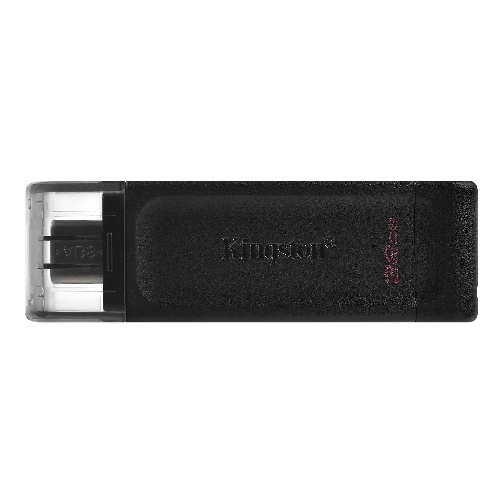 32GB USB-С3.2 Kingston DataTraveler 70, Black, USB-C, Cap design, Stylish and slim plastic casing fits, Keyring Loop (Read 80 MByte/s, Write 20 MByte/s)