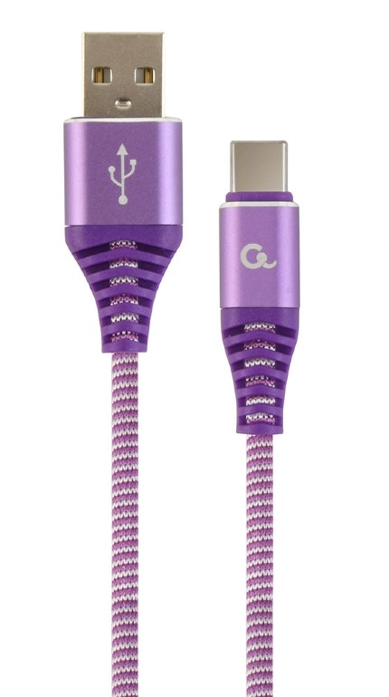Cable USB2.0/Type-C Premium cotton braided - 2m - Cablexpert CC-USB2B-AMCM-2M-PW, Purple/White, USB 2.0 A-plug to type-C plug, blister