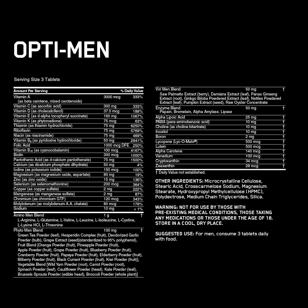 Vitamine Optimum Nutrition ON OPTI-MEN 90CT AQS