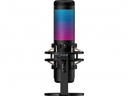 HyperX QuadCast S, Black, RGB Microphone for the streaming, Anti-Vibration shock mount, Tap-to-Mute sensor with LED indicator, Four selectable polar patterns, Internal pop filter, Built-in headphone jack, Cable length: 3m, Black/Red,  USB