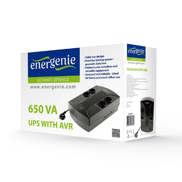Gembird EnerGenie EG-UPS-001, 650VA / 390W, UPS with AVR, 4x Schuko outlets, LED status indication