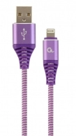 Cable USB2.0/8-pin (Lightning) Premium cotton braided - 2m - Cablexpert CC-USB2B-AMLM-2M-PW, Purple/White, USB 2.0 A-plug to 8-pin, blister