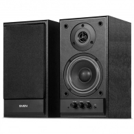 SVEN SPS-702 Black leather,  2.0 / 2x20W RMS, Control unit on the front panel, Magnetic shielding, headphone jack, wooden, (4