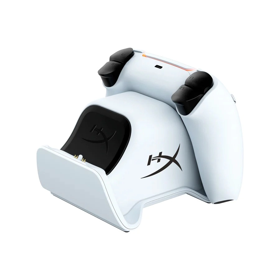 HyperX ChargePlay Duo Controller Charging Station for PS5, White, Quickly charges 2 x Dualsense via EXT port, 3-Level battery indicators display charging status, Convenient and secure docking with stable design