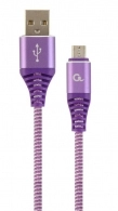 Cable USB2.0/Micro-USB Premium cotton braided - 2m - Cablexpert CC-USB2B-AMmBM-2M-PW, Purple/White, USB 2.0 A-plug to Micro-USB plug, blister