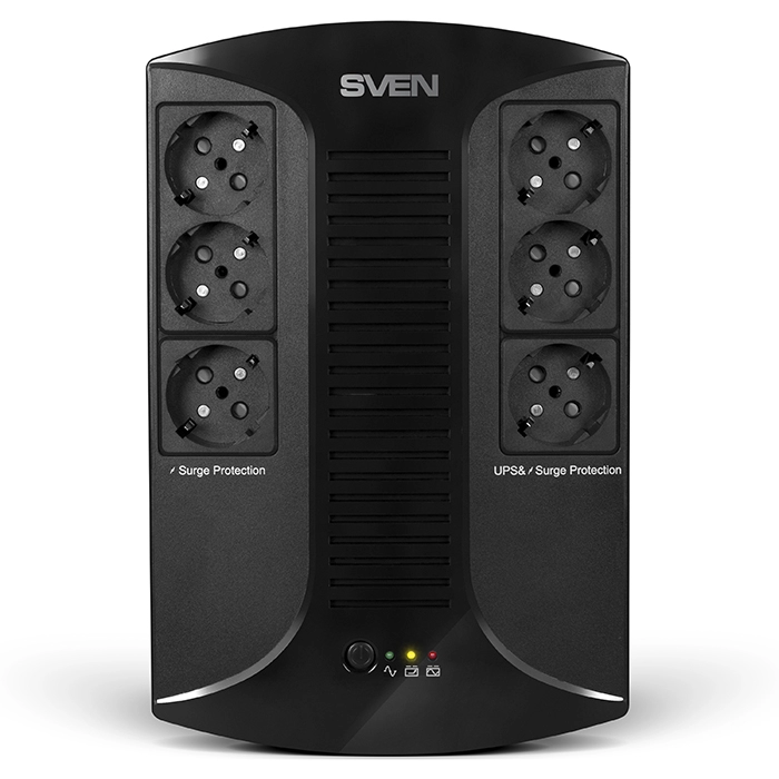 SVEN UP-L1000E, Line-interactive UPS with AVR, 1000VA /510W, 6 x Schuko outlets (3 backed up, all 6 surge protected), LED status indication,Black