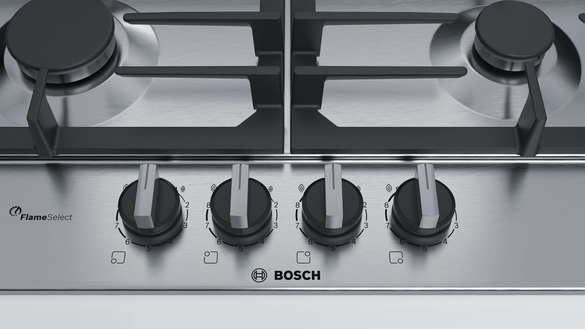 Встраиваемая  газовая панель Bosch PCP6A5B90R, 4 конфорок, Нерж.сталь